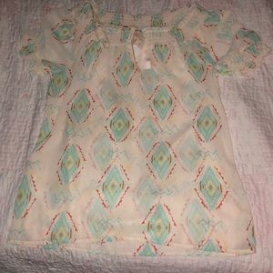 Cream,red,blue blouse